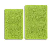 PureSwan Lime Green Bathroom Rugs Sets 2 Piece - Absorbent and Washable Bath Mat, Non-Slip, Thick Soft Chenille Bath Rugs for Bathroom Floor, Shower, Sink - 20" x 32"+24" x 36"