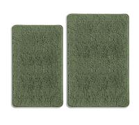 PureSwan Olive Green Bathroom Rugs Sets 2 Piece - Absorbent and Washable Bath Mat, Non-Slip, Thick Soft Chenille Bath Rugs for Bathroom Floor, Shower, Sink - 20" x 32"+24" x 36"