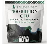 PURETREX 300 Billion CFU Probiotic & Prebiotic Capsules - Ultra-High Strength Synbiotic with 12 Multi-Strain Cultures for Gut Health, Digestive Balance & Immune Support - Vegan, Non-GMO, 120 Capsules