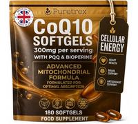 Puretrex CoQ10 Softgels 300mg with PQQ & BioPerine, Mitochondrial Energy Support Formula, Vegan Coenzyme Q10 with Vitamin E, High Absorption Softgels, Made in UK, 180 Count