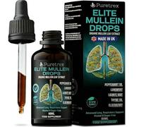 PURETREX Elite Mullein Drops Vegan Supplement 60ml - Made in UK Organic Mullein Leaf Extract, Lung & Respiratory Support Liquid with Elderberry Peppermint Thyme for Breathing Immunity & Wellness