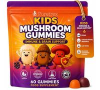 PURETREX Kids Mushroom Gummies for Children - Lion’s Mane, Reishi, Chaga | With Elderberry Vitamin C Vitamin D3 and Zinc No Added Sugar Vegan Pectin Gummies Gelatine Free