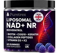 PURETREX Liposomal NAD+ NR Gummies, 60 Vegan Gummies, Complex | With Trans Resveratrol Ubiquinol CoQ10 Fisetin Collagen and Hyaluronic Acid Sugar Free Blue Raspberry