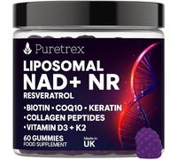 Puretrex Liposomal NAD+ NR Supplement with Resveratrol, Biotin, CoQ10, Keratin, Collagen Peptides, Vitamin D3 + K2, 60 NAD Gummies for Women Made in The UK