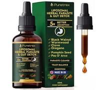 PURETREX Liposomal Parasite Cleanse Drops 60ml - Made in UK Herbal Gut Detox Liquid with Oregano, Black Walnut, Wormwood, Clove, Papaya, Pumpkin Seed & PAU D’Arco, 5X Absorption Yeast Balance