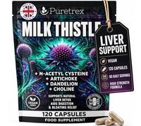 Puretrex Milk Thistle NAC Capsules UK Made - Liver Support Supplement 120 Vegan with Choline Artichoke Dandelion Turmeric BioPerine Digestion Bloating Relief Gut Health