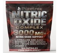 PURETREX Nitric Oxide Booster | 3,000mg L-Citrulline & L-Arginine AAKG with Beetroot, Red Spinach, Grape Seed, Vitamin C, Ginseng & BioPerine® | Pre-Workout Pump & Endurance | 120 Vegan Capsules
