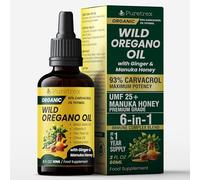Puretrex Organic Wild Oregano Oil with Ginger & Manuka Honey, 93% Carvacrol, 3% Thymol, 60ml