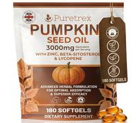PURETREX Pumpkin Seed Oil 180 Softgels - Made in UK 3000mg Complex with Zinc, Beta-Sitosterol & Lycopene for Hair Growth, Prostate & Bladder Support, Hormonal Balance & Omega Rich Formula