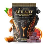 PURETREX Shilajit Gummies with Manuka Honey & Blood Orange - Energy, Focus & Vitality Support - Cordyceps, Ashwagandha, Maca Root - 30 Vegan Gummies