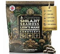 PURETREX Shilajit Seamoss Vegan Supplement 120 Capsules - Made in UK Lion’s Mane Ashwagandha Cordyceps Complex for Energy Focus Brain Support Immunity & Daily Wellness
