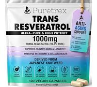 Puretrex Trans Resveratrol 1000mg, 120 Vegan Capsules, Healthy Aging