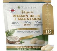 Puretrex Vegan Vitamin D3 K2 Magnesium 180 Softgels - 4000IU, High Strength