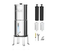 Purewell 5,7L Gravity Water Filter System - Stainless Steel Countertop Design with 4 Filters, Glass Water Level Window - Reduces Fluoride, Chlorine - for Home, Camping & Emergency Survival
