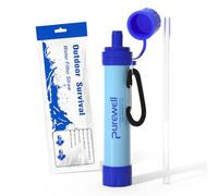 Purewell Outdoor Water Filter - 0.01 μm ultra-fine filter removes 99.99% of bacteria & heavy metals | 1500L filter capacity | Portable drinking water filter with neck strap for survival & outdoor