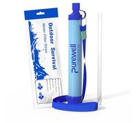Purewell Outdoor Water Filter - 0.01 μm ultra-fine filter removes 99.99% of bacteria & heavy metals | 1500L filter capacity | Portable drinking water filter with neck strap for survival & outdoor