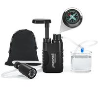 Purewell Water Filter Pump for Camping - Portable Water Purifier with 0.01 Micron Filter, Removes Bacteria - Emergency Survival Water Filtration System for Hiking, Travel & Outdoor Adventures