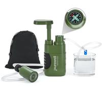 Purewell Water Filter Pump for Camping - Portable Water Purifier with 0.01 Micron Filter, Removes Bacteria - Emergency Survival Water Filtration System for Hiking, Travel & Outdoor Adventures