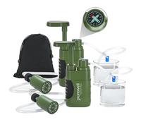 Purewell Water Filter Pump for Camping - Portable Water Purifier with 0.01 Micron Filter, Removes Bacteria - Emergency Survival Water Filtration System for Hiking, Travel & Outdoor Adventures