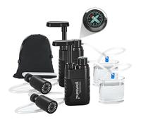 Purewell Water Filter Pump for Camping - Portable Water Purifier with 0.01 Micron Filter, Removes Bacteria - Emergency Survival Water Filtration System for Hiking, Travel & Outdoor Adventures