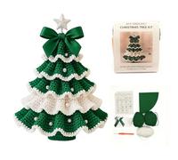 PureXanthic DIY Crochet Christmas Tree Kit - Handmade Holiday Decoration Set,Parent-Child Activities Craft kit,Tree Bow Pearl Embellishment,Cross-Stitch by Hand,Festive Decorations (Green)