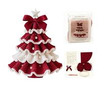 PureXanthic DIY Crochet Christmas Tree Kit - Handmade Holiday Decoration Set,Parent-Child Activities Craft kit,Tree Bow Pearl Embellishment,Cross-Stitch by Hand,Festive Decorations (Red)