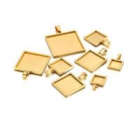 pureza 10pcs Stainless Steel 10 15 20 25 30mm Square Cabochon Cameo Base Tray Bezel Blank Setting Supplies for Jewelry Making Pendant(Gold Color,30mm)