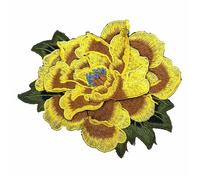 pureza 2pcs Peony Flower Embroidery Patches - Floral Applique Decorative Patches for DIY Sewing and Apparel Accessories(Yellow)