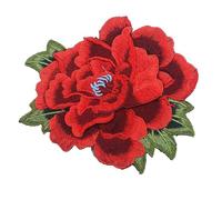pureza 2pcs Peony Flower Embroidery Patches - Floral Applique Decorative Patches for DIY Sewing and Apparel Accessories(Red)