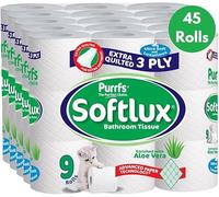 Purffs Softlux 45 Rolls, 3-Ply Aloe Vera Toilet Paper Loo Roll Quilted Soft Bulk Buy Purrfs - Made in The UK Scented Toilet Roll Tissue