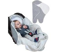 PurFlo Cosy Wrap Travel Blanket - Minimal Grey | Breathable Car Seat & Pram Wrap with Soft Fleece Outer & Luxury Cotton Lining | 0-9 Months | Safer Alternative to a Loose Baby Car Seat Blanket