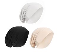 PURFUN 3 Pcs Muslim Inner Hijab Caps Women Solid Color Under Hijab Caps Stretchy Breathable Full Cover Undercap Tube Bonnet, Beige+white+black, M