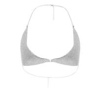 PURFUN Sparkly Metal Rhinestone Crop Top Women Halter Neck Triangle Bra Body Chain Raves Beach Pool Party Bikini Top Cover Up, Silver, One Size