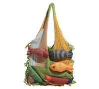 PURFUU Contemporary Fish Themed Knit Handbag For Professional Women Spacious Compartment Fabric Casual Prom Occasion Friendly Polyester Shopping Bag
