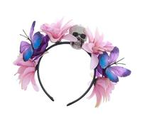 PURFUU Day Of The Dead Flower Headband Butterfly Skull Hairband Halloween Cosplay Headwear Floral Headpiece Hair Accessories Skull Headwear