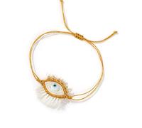 PURFUU Handmade Glass Bead And Eyelash Eye Adjustable Closure Jewelry Handmade Wrist Accessories For Daily Wear White Crystal Eyelash Eye Charm
