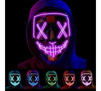 Purge LED Mask - Glow in the Dark Scary Halloween Costume - 3 Mode Super Bright Flashing Mask for Adults and Kids