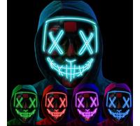 Purge LED Mask - Glow in the Dark Scary Halloween Costume - 3 Mode Super Bright Flashing Mask for Adults and Kids