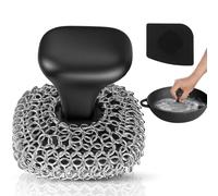 Purgreat Cast Iron Scrubber | Dish Scrub Brush | 316 Cast Iron Cleaner Chainmail Scrubber for Cast Iron Pan Skillet Cleaner - Dish Scouring Pad Dishwasher Safe Cleaning Kit, Black 03