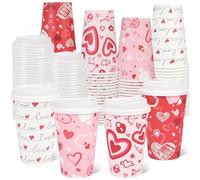 Purhapfre 80Pack 12oz Valentine's Day Coffee Cups with Lids Valentines Disposable Heart Paper Cups Party Supplies Valentines day Party Drinking Cup Set for Hot Cold Chocolate,Cocoa,Beverage