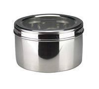 Puri Dabba Stainless Steel Round Deep Storage Tin With See Through Lid - Flat Canister Cake Cupcake Biscuit Cookies Storage Container, 22cm