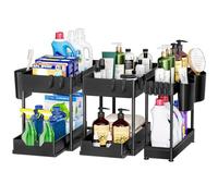 Puricon 3 Pack Under Sink Storage Kitchen Organiser, Pull Out Under Sink Organiser Kitchen, 2 Tier Sliding Under Sink Storage Drawer Under Sink Shelf -Black