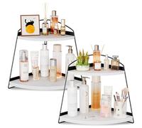 Puricon Corner Bathroom Counter Organizer, 2 Tier Corner Countertop Organizer Vanity Shelf, Wood Bathroom Organizers and Storage for Skincare -White, 2 Pack