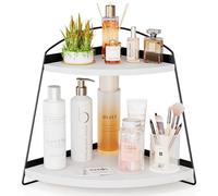 Puricon Corner Bathroom Counter Organizer, 2 Tier Corner Countertop Organizer Vanity Shelf, Wood Bathroom Organizers and Storage for Skincare -White
