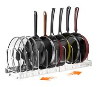 Puricon Pots and Pans Organiser for Cupboard 10 Dividers, Expandable Pan Storage, Rack for Lid/Baking Tray/Chopping Board, Kitchen Drawer Organiser, Joseph Joseph Storage -White