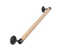 Purife 2FT Wood Hand Railing for Stairs - Wooden Handrails for Outdoor Steps, Staircase Handrail W/s Black Metal Brackets, Banister Deck Rails, Safety Grab Bars for Senior, Elderly & Kids