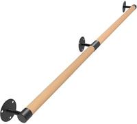 Purife 4 FT Wall Mount Wood Handrails for Indoor Stairs- Metal Support Wooden Staircase Handrails, Interior Stair Railings, Banister Hand Railing, Outdoor Grab Bars Safety Handle for Elderly