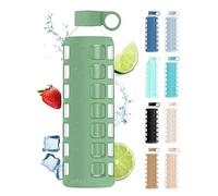 purifyou Premium 40/32 / 22/12 oz Glass Water Bottles with Volume & Times to Drink, Silicone Sleeve & Stainless Steel Lid Insert, Reusable Bottle for Fridge Water, Milk, Juice (32oz Shale Green)