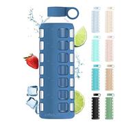 purifyou Premium Glass Water Bottles with Volume and Drinking Time, Silicone Sleeve and Stainless Steel Lid, Reusable Fridge Water Juice Bottle