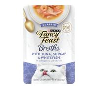 Purina Fancy Feast Broths Wet Cat Food Broth Complement, Classic With Tuna, Shrimp and Whitefish - (16) 1.4 oz. Pouches